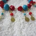 Muse Bracelet Gold Coral Turquoise Dancing Dangles..