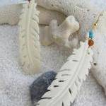 Soaring Long Dangle Feather Carved Bone Earrings..
