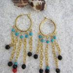 Hesperides Gold Hoops Earrings Red Coral Gold..